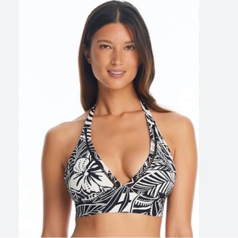 Bleu Rod Beattie Black and White Floral Bikini Top